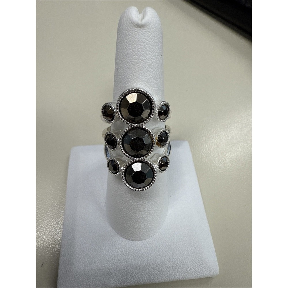 Silvertone Gunmetal Stone 9 Stones Bead Ring Size 8 R1-6‎